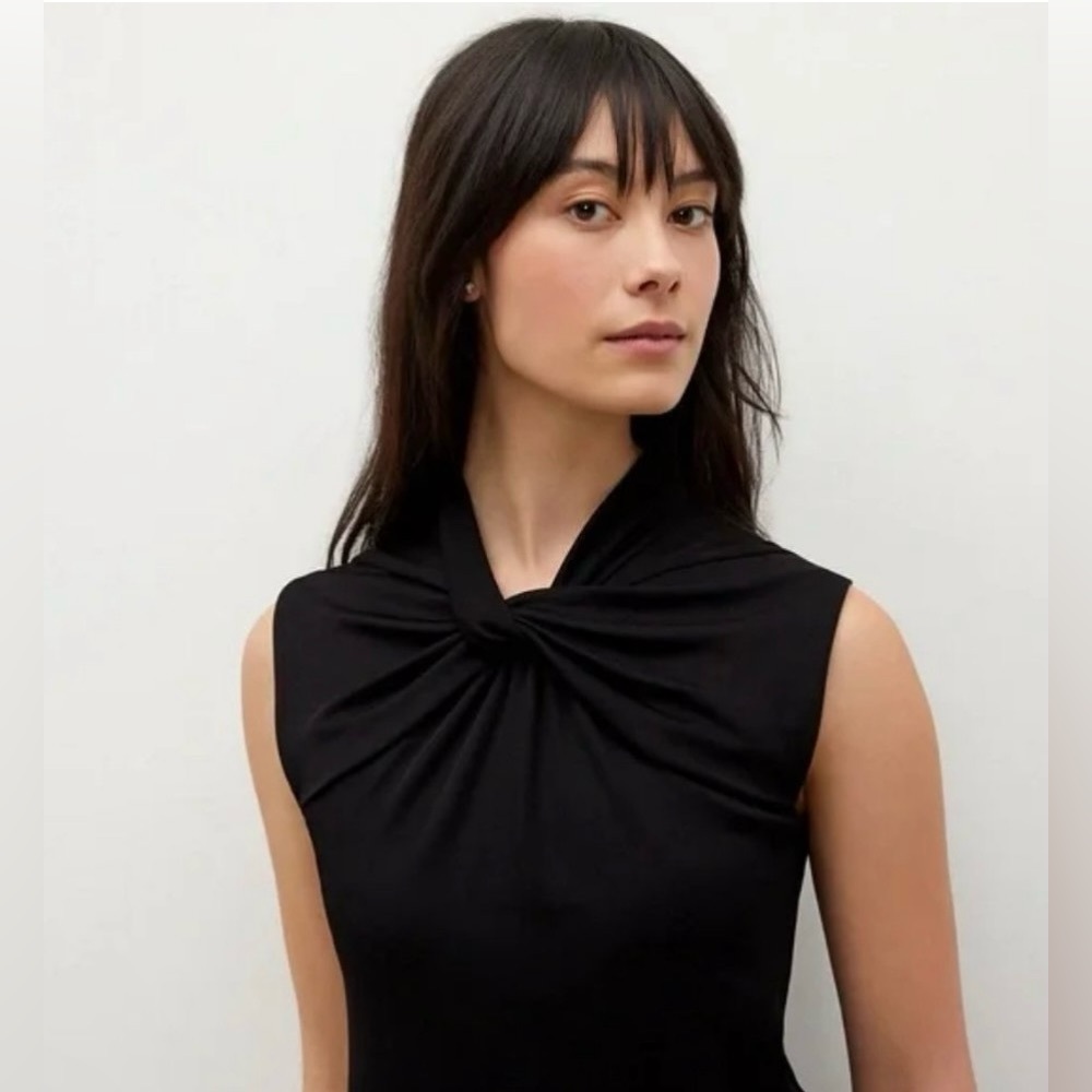 M.M. Lafleur Black Sleeveless Twist Front Top
